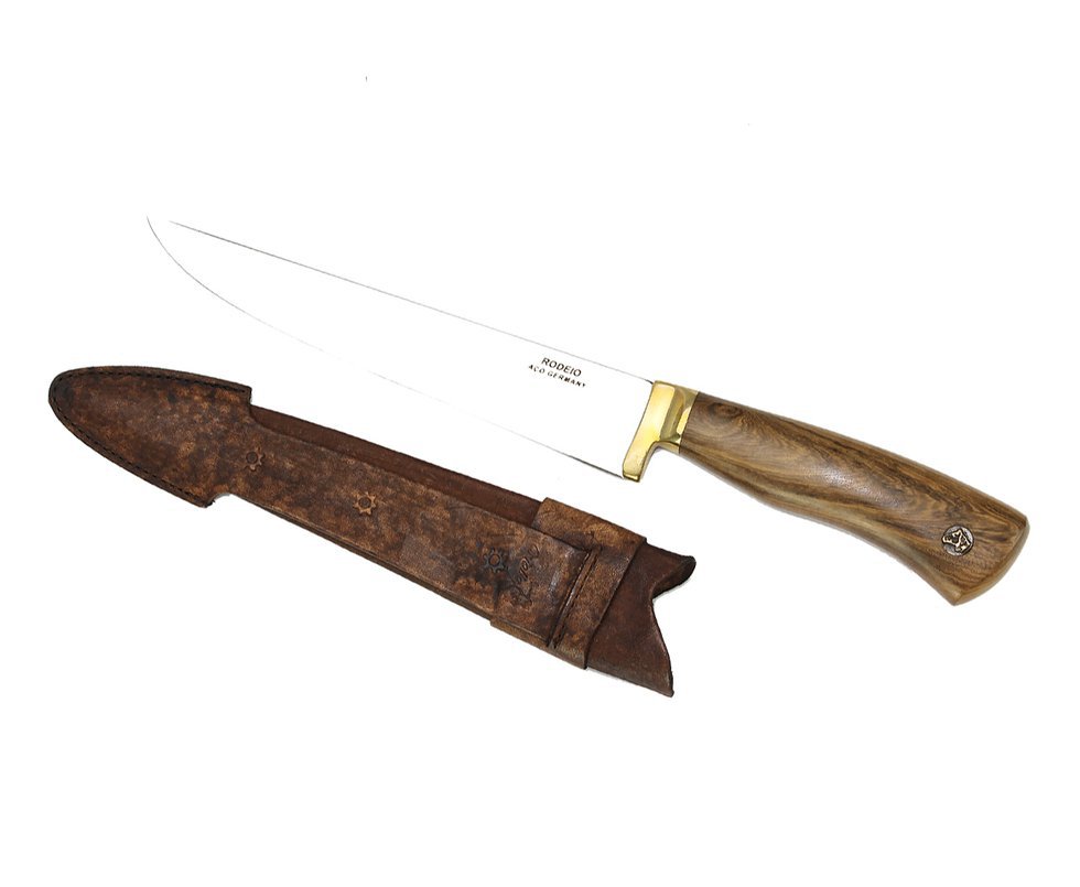 Faca Churasco 7" + Bainha Couro - Cabo De Madeira Guajuvira - Rodeio