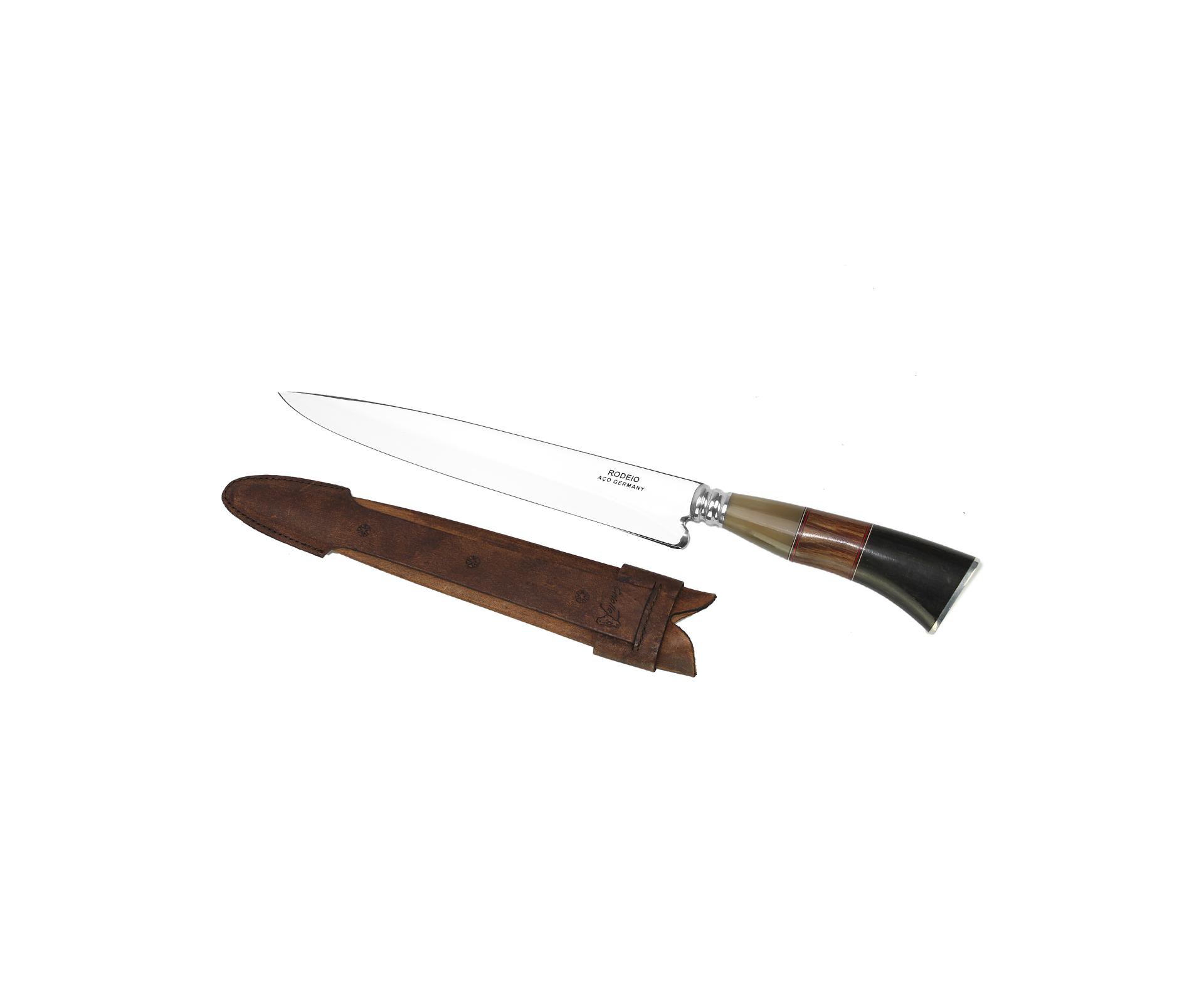 Faca Campeira 9 + Bainha Couro - Cabo Madeira/chifre - Rodeio