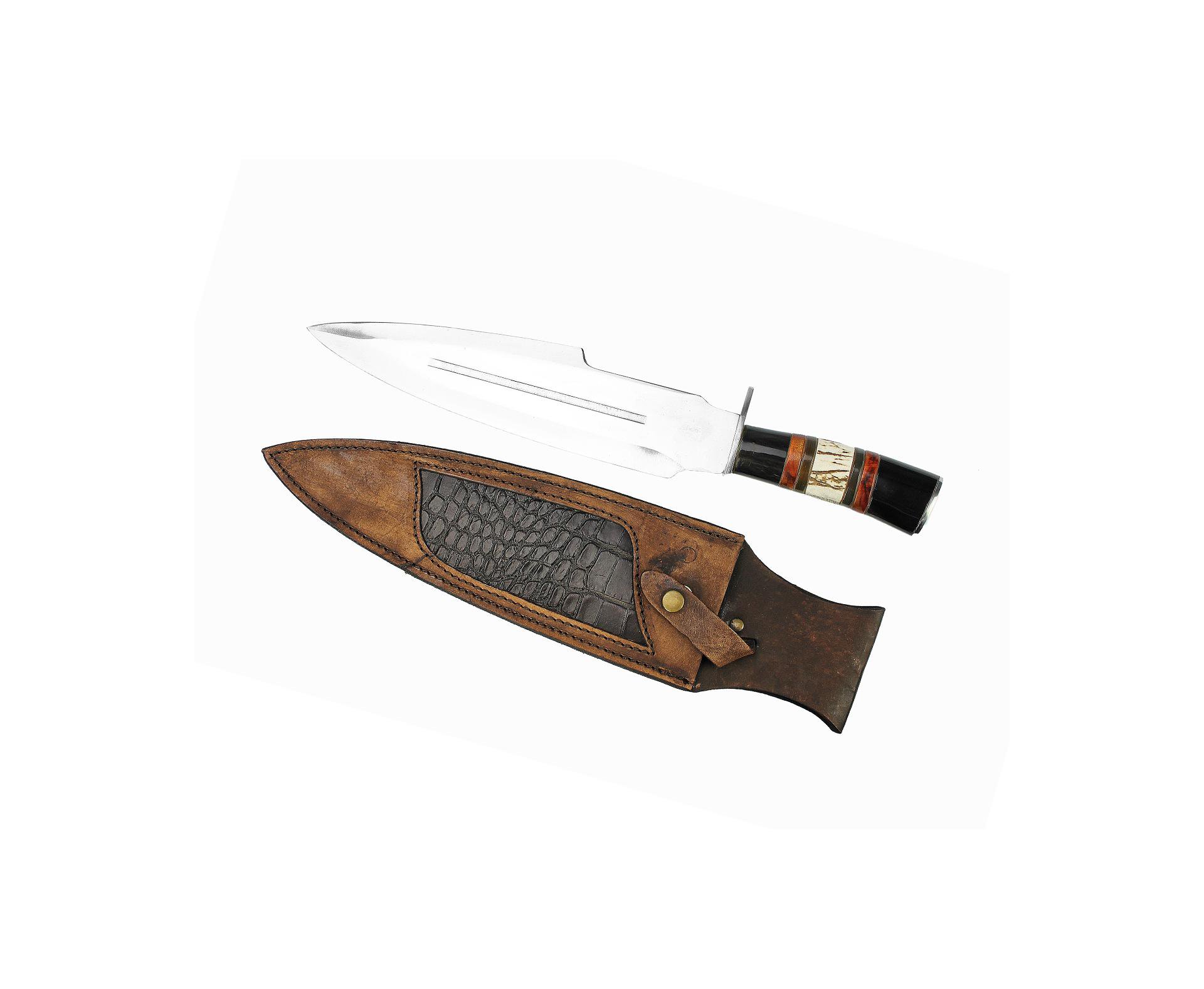 Faca Custom 11" + Bainha Couro - Cabo Madeira E Chifre - Rodeio