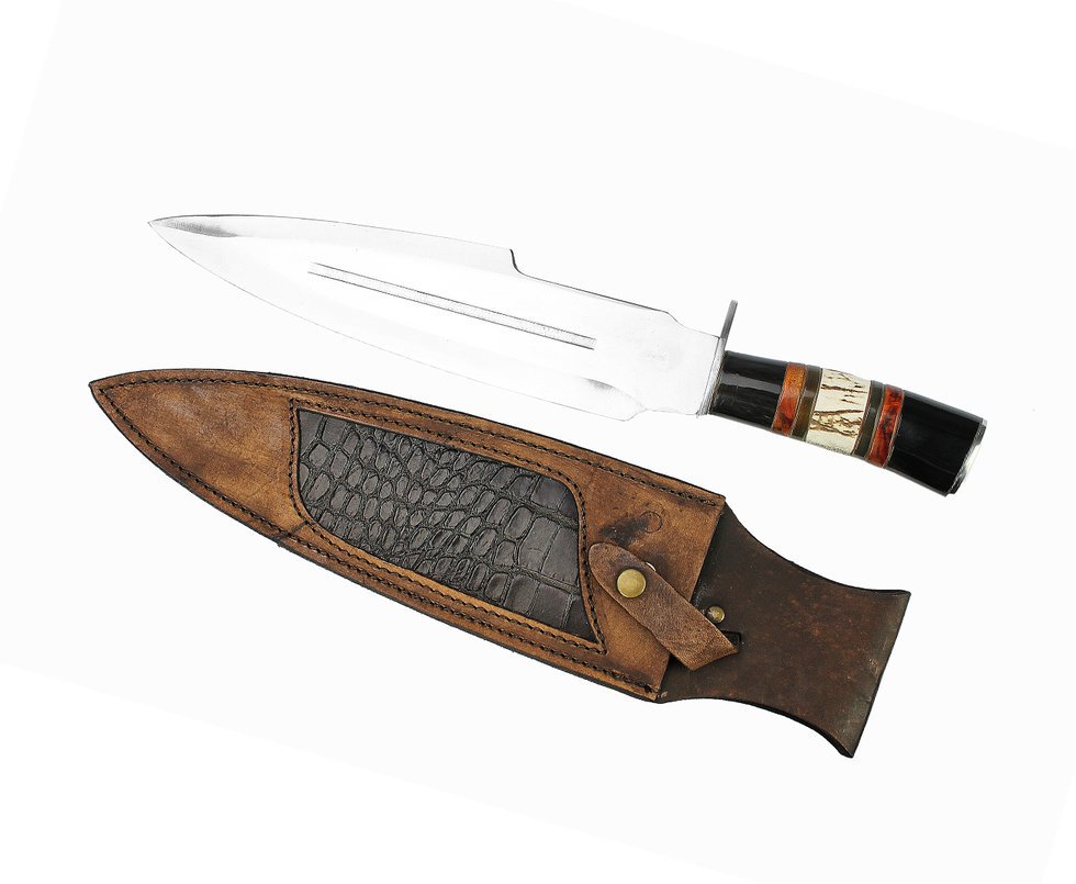 Faca Custom 11" + Bainha Couro - Cabo Madeira E Chifre - Rodeio