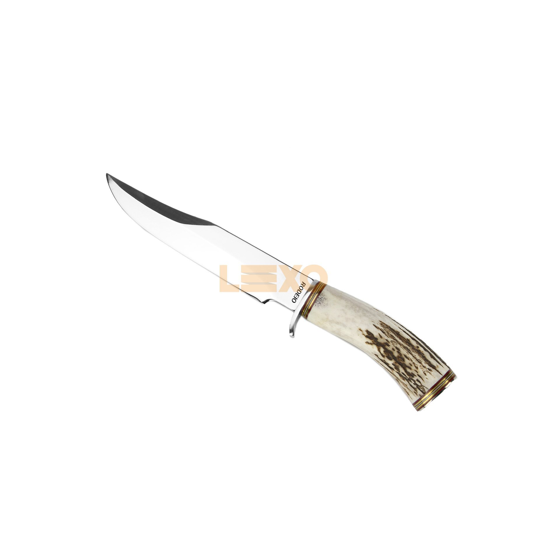 Faca De Caça 7" + Bainha Couro - Cabo Chifre De Cervo Natural - Rodeio