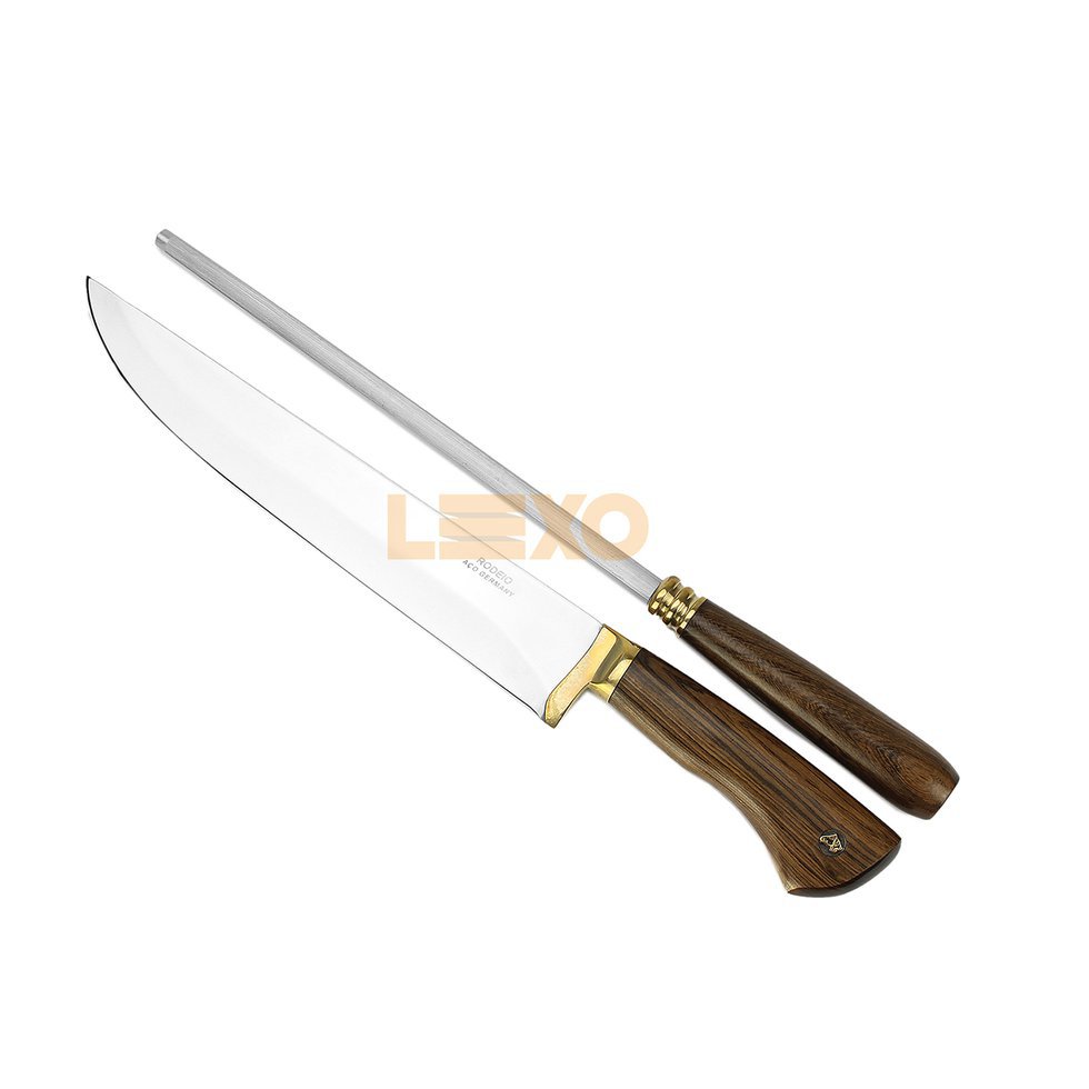Conjunto De Faca + Chaira 5" Cabo Madeira Guajuvira - Rodeio