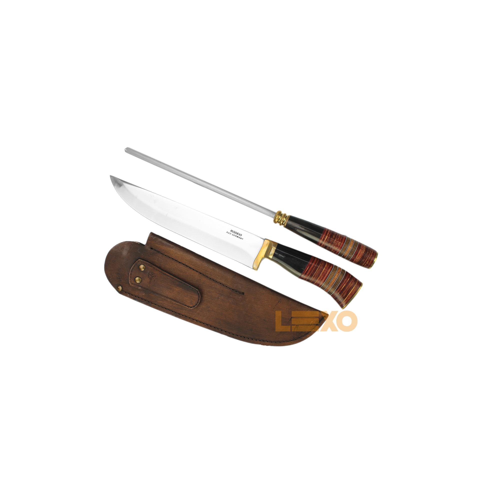 Conjunto De Faca E Chaira 8" Cabo Madeira E Chifre - Rodeio