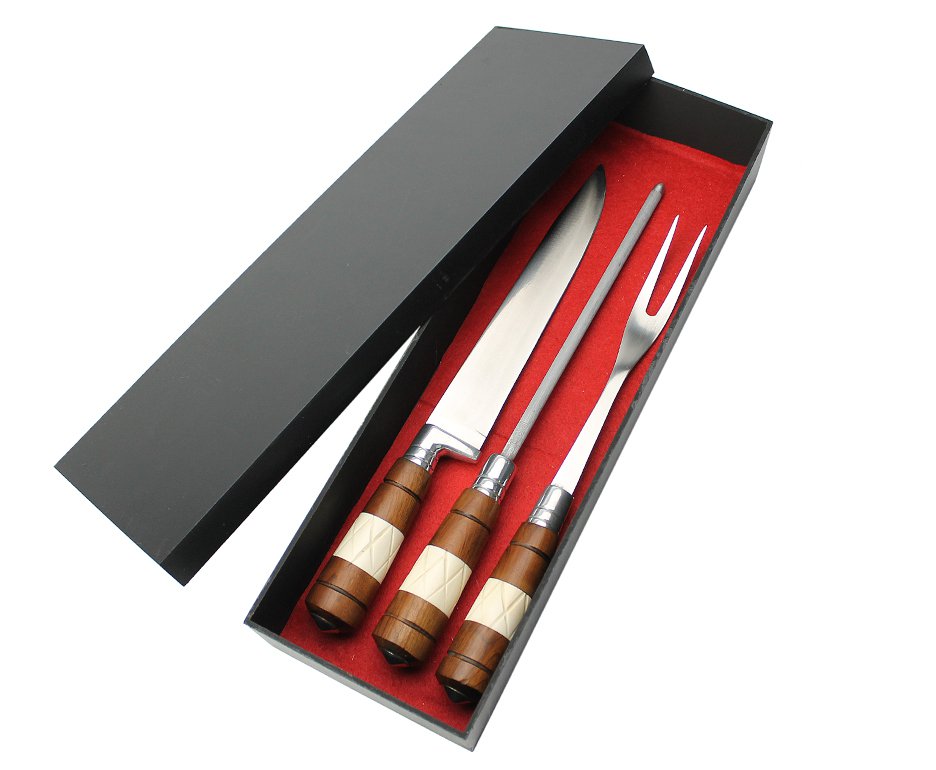 Conjunto De Faca Garfo E Chaira 8,5" Cabo De Osso E Madeira - Dal Castel