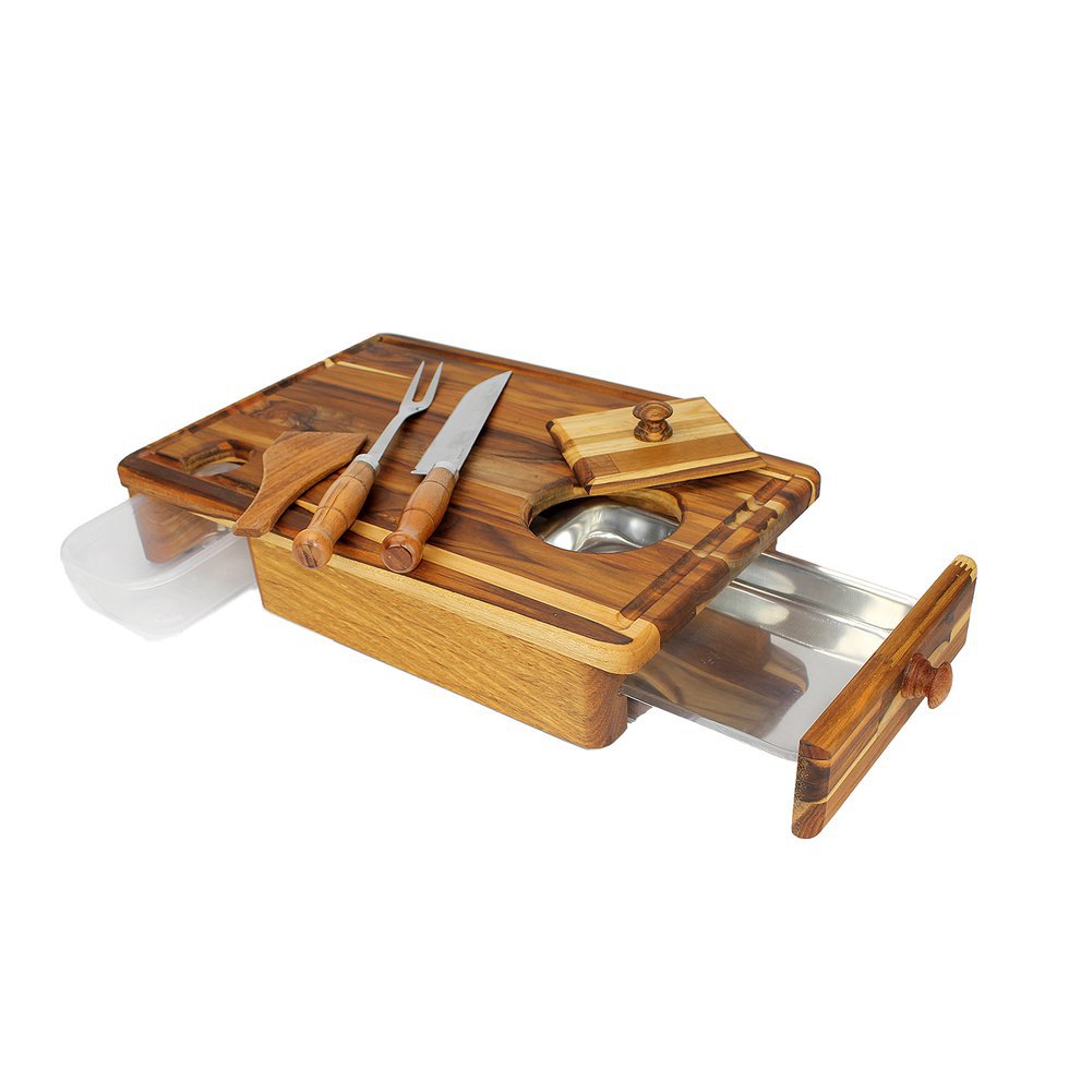 Kit Master Grill Com Garfo E Faca Cabo Redondo Madeira 60x40cm - Roni Grill