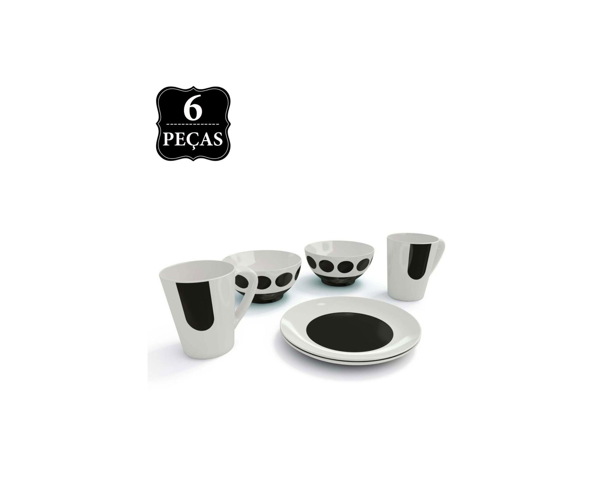 Conjunto Porcelana Classic 6 Peças Tigela Caneca E Prato Sobremesa - Coza