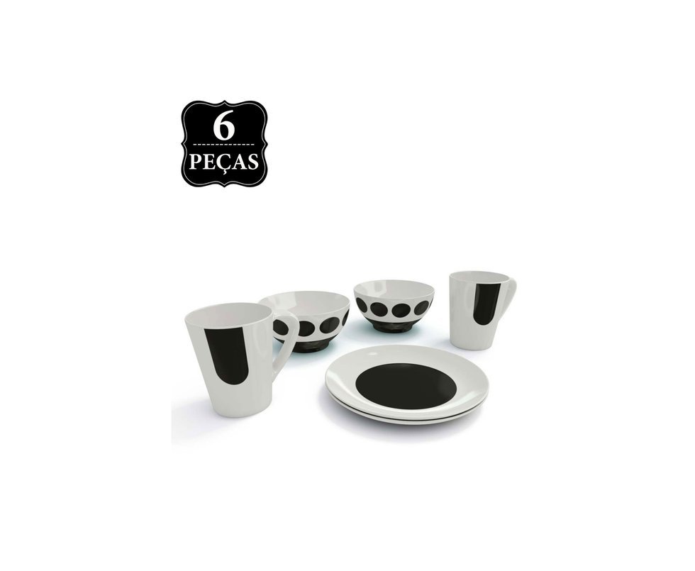 Conjunto Porcelana Classic 6 Peças Tigela Caneca E Prato Sobremesa - Coza
