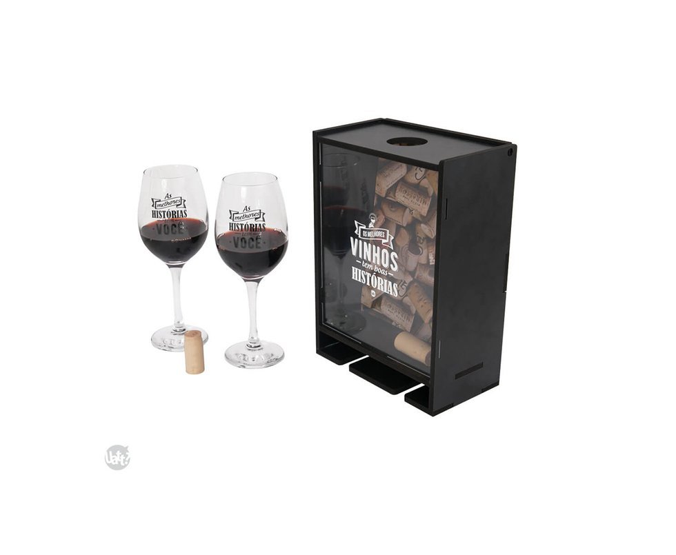 Quadro De Rolhas Com 2 Taças - Bons Momentos - Uatt