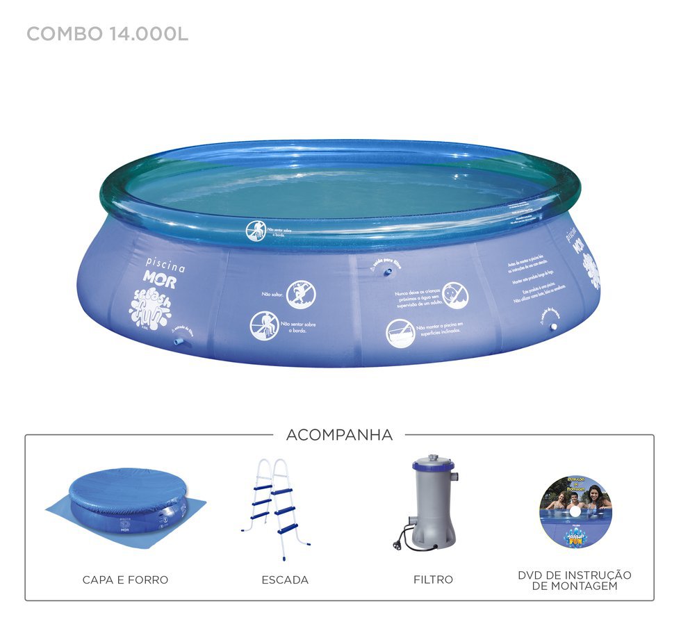 Piscina 14000l Inflavel Combo + Filtro 110v + Capa + Forro + Escada + Dvd - Mor