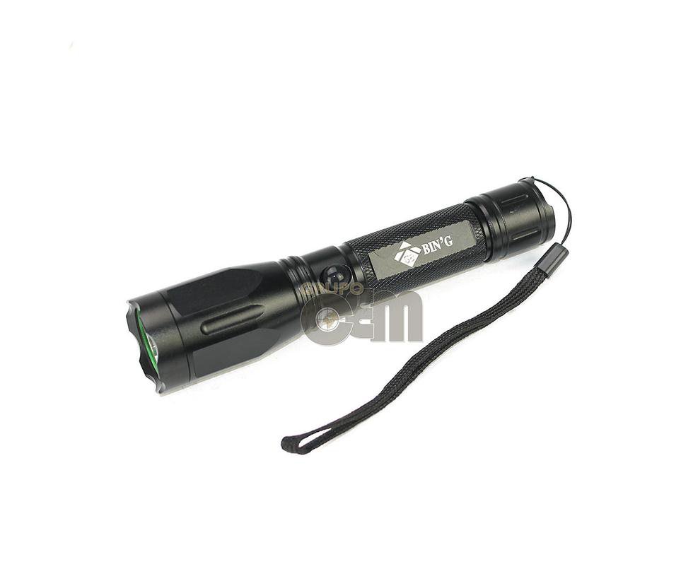 Lanterna Cree Q5 Com Suporte Tatico - Luz Verde - Bin`g