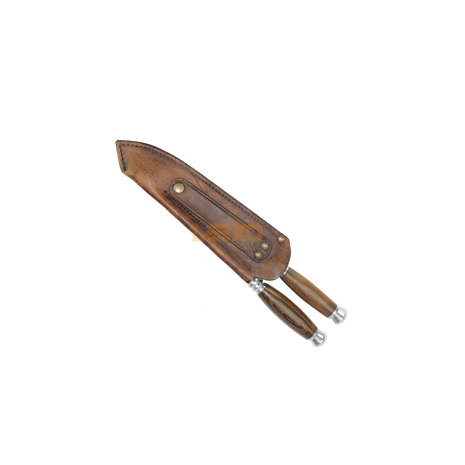 Conjunto De Faca Campeira E Chaira 7 Cabo Redondo De Madeira Guajuvira - Rodeio