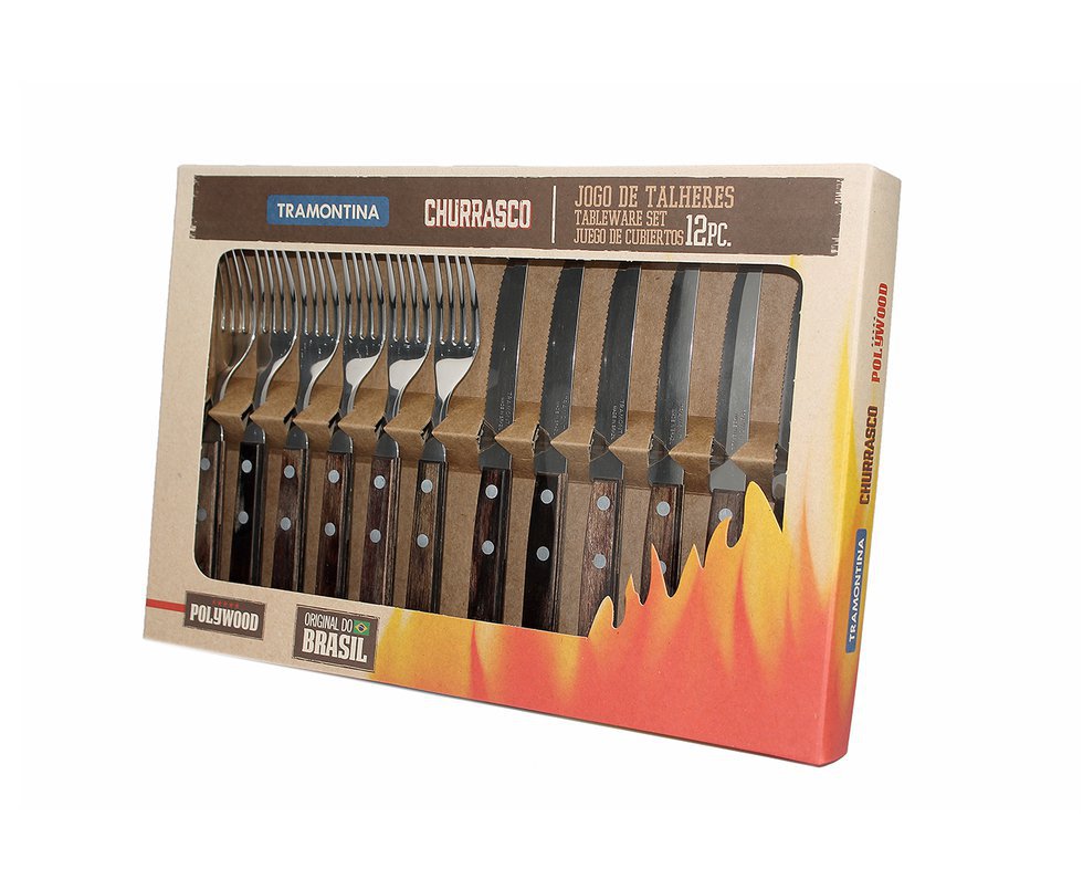 Jogo P/ Churrasco 12 Peças Polywood C/ Lâmina De Aço Inox E Cabo De Madeira 21199/903 - Tramontina