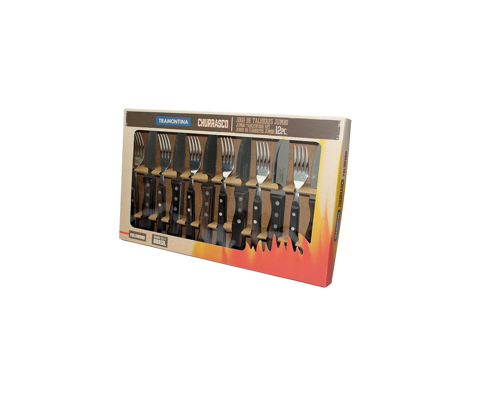 Jogo Churrasco Jumbo 12 Pç Cabo De Madeira Polywood E Lâmina De Aço Inox 21199/996 - Tramontina