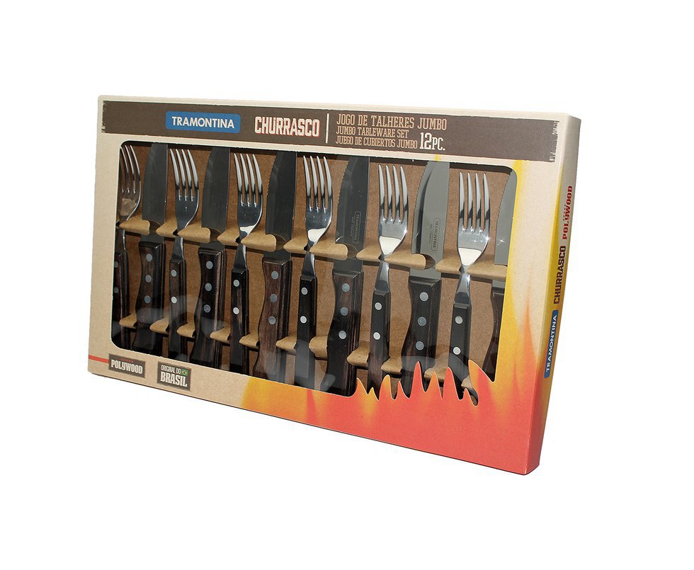 Jogo Churrasco Jumbo 12 Pç Cabo De Madeira Polywood E Lâmina De Aço Inox 21199/996 - Tramontina