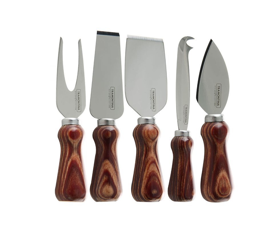 Conjunto Para Queijo 5 Pcs Polywood Com Lamina De Aço Inox E Cabo De Madeira - Tramontina