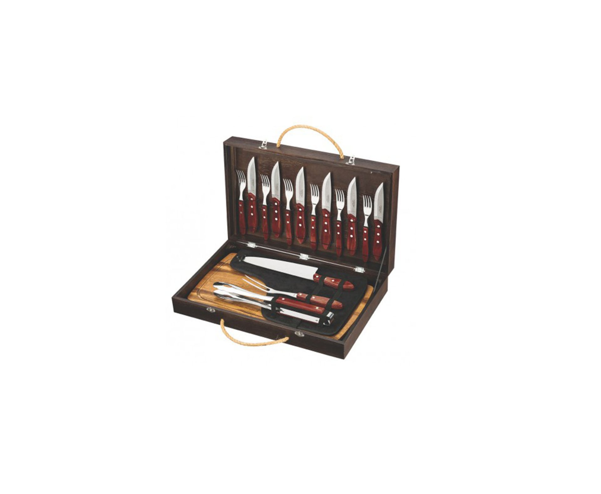 Kit Churrasco Tramontina 17 Pcs Polywood Com Lamina De Aço Inox E Cabo De Madeira