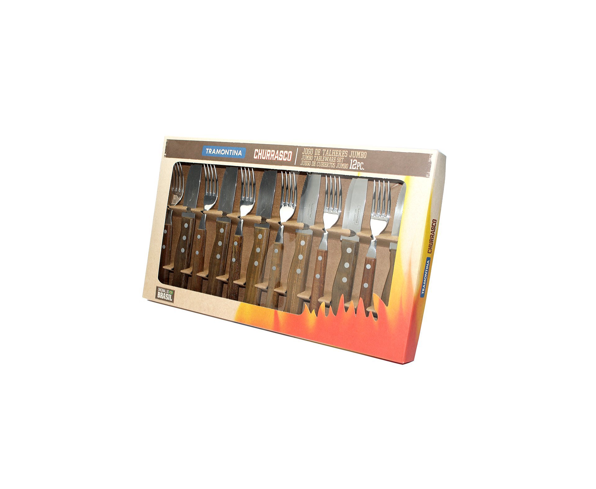 Jogo Talher Para Churrasco Jumbo 12 Peças Com Cabo De Madeira E Lâmina De Aço Inox 22299/059 - Tramontina