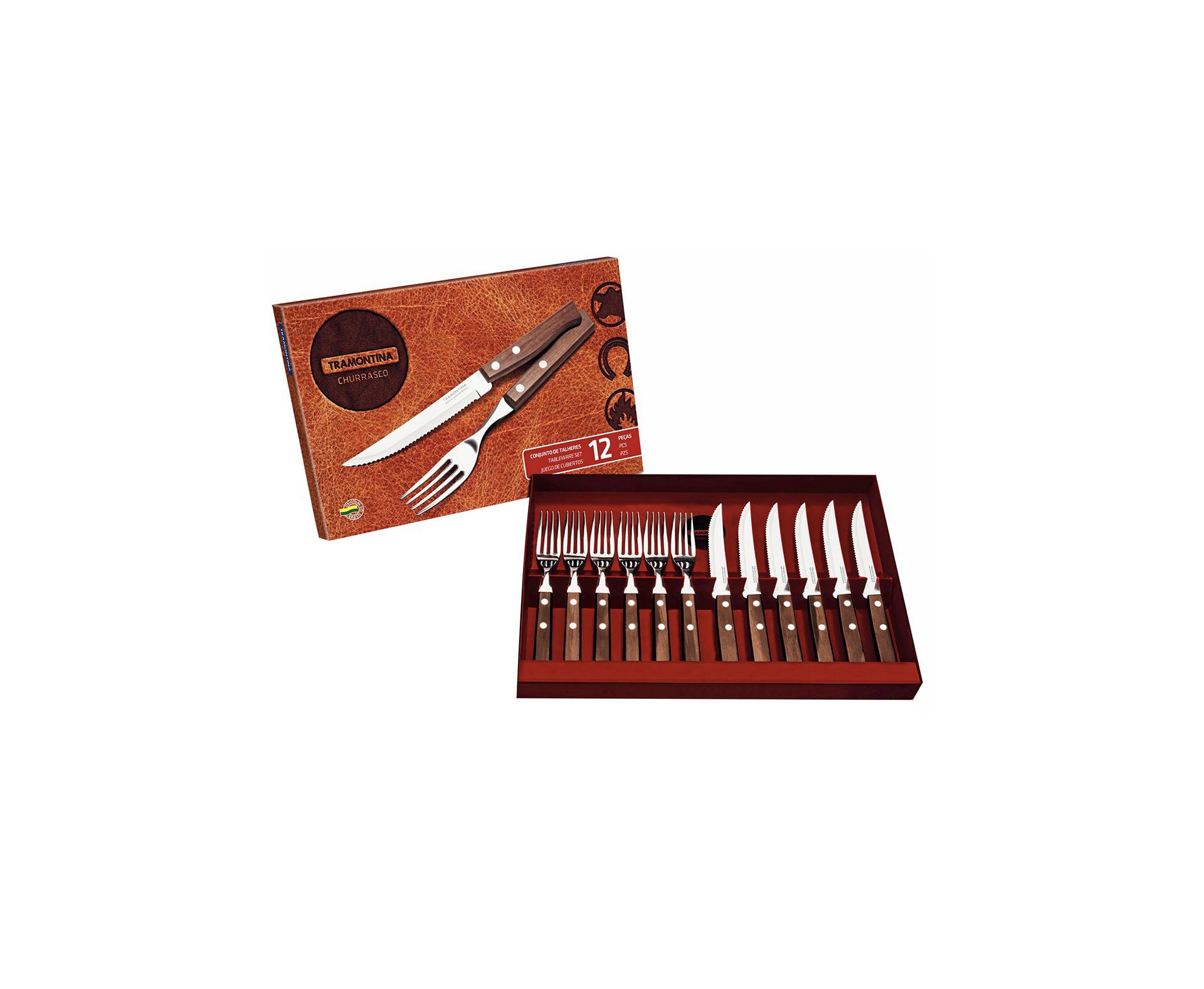 Jogo P/ Churrasco 12 Pcs Tradicional C/ Lamina De Aço Inox E Cabo De Madeira - Tramontina