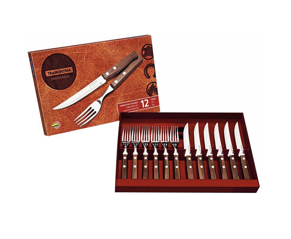 Jogo P/ Churrasco 12 Pcs Tradicional C/ Lamina De Aço Inox E Cabo De Madeira - Tramontina