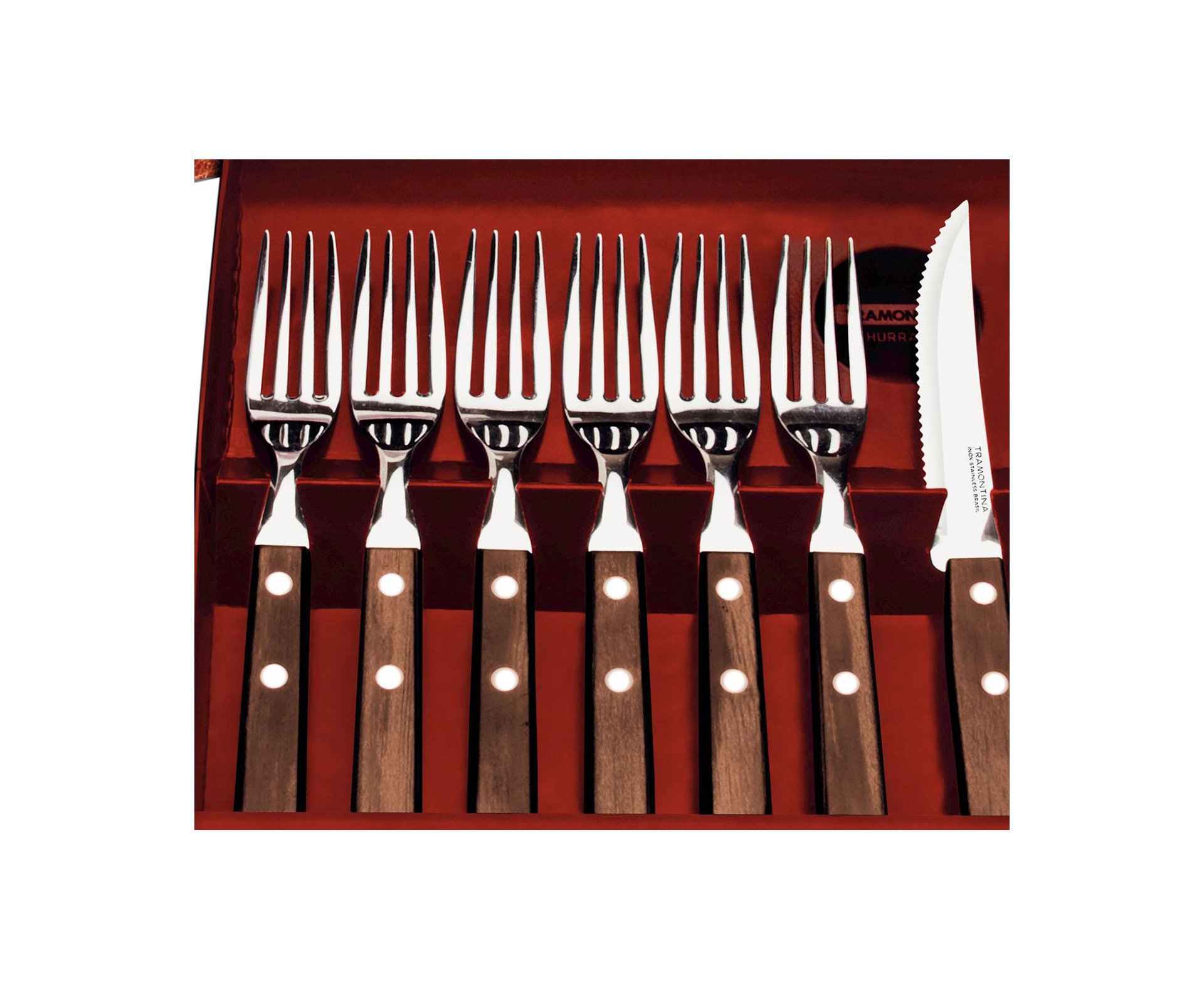 Jogo P/ Churrasco 12 Pcs Tradicional C/ Lamina De Aço Inox E Cabo De Madeira - Tramontina