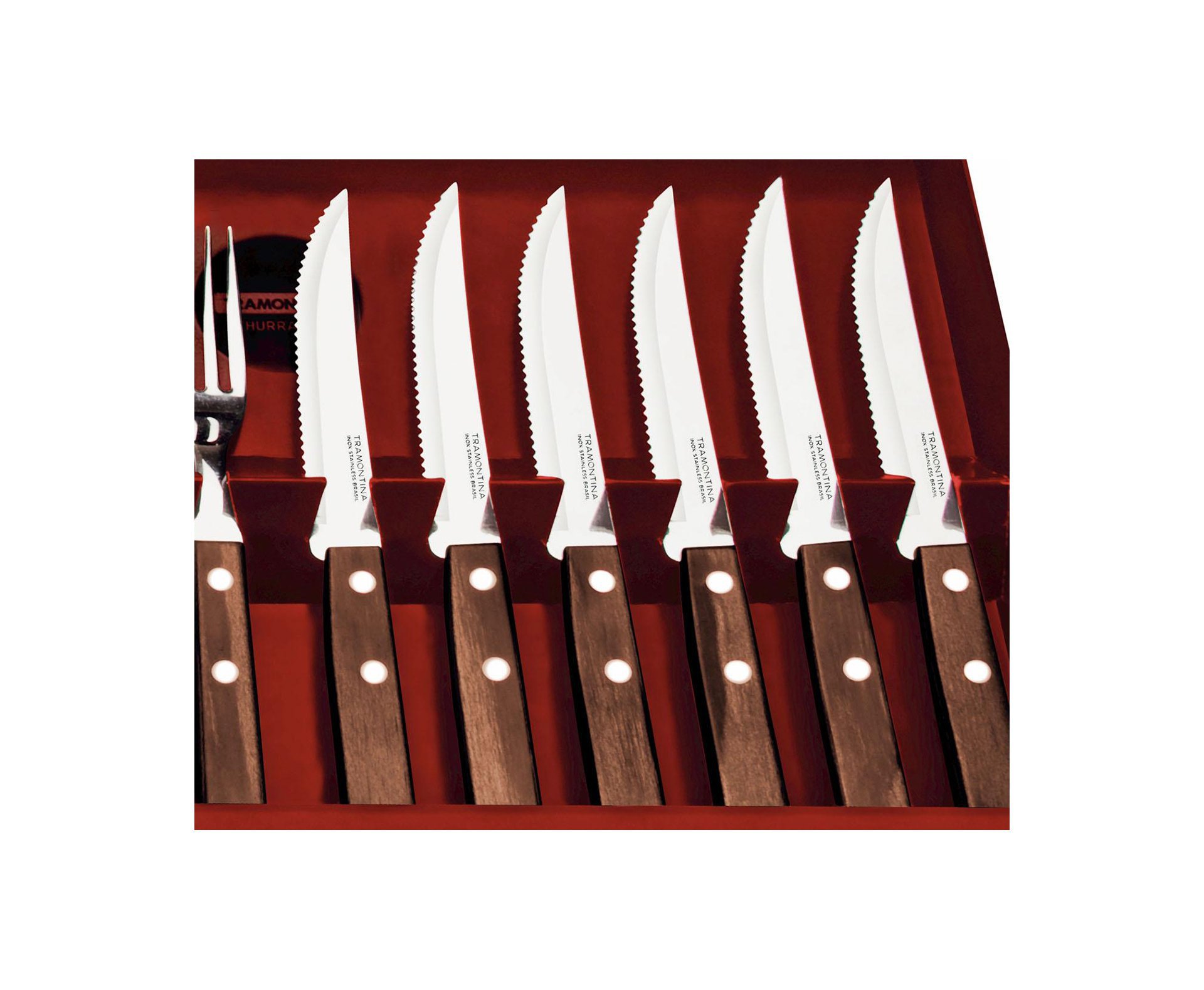 Jogo P/ Churrasco 12 Pcs Tradicional C/ Lamina De Aço Inox E Cabo De Madeira - Tramontina