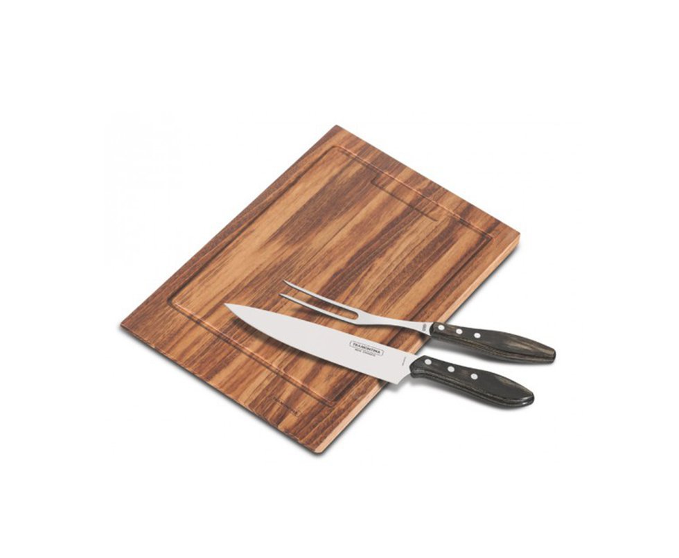 Kit P/ Churrasco 3 Pcs Polywood C/ Lamina De Aço Inox E Cabo De Madeira - Tramontina