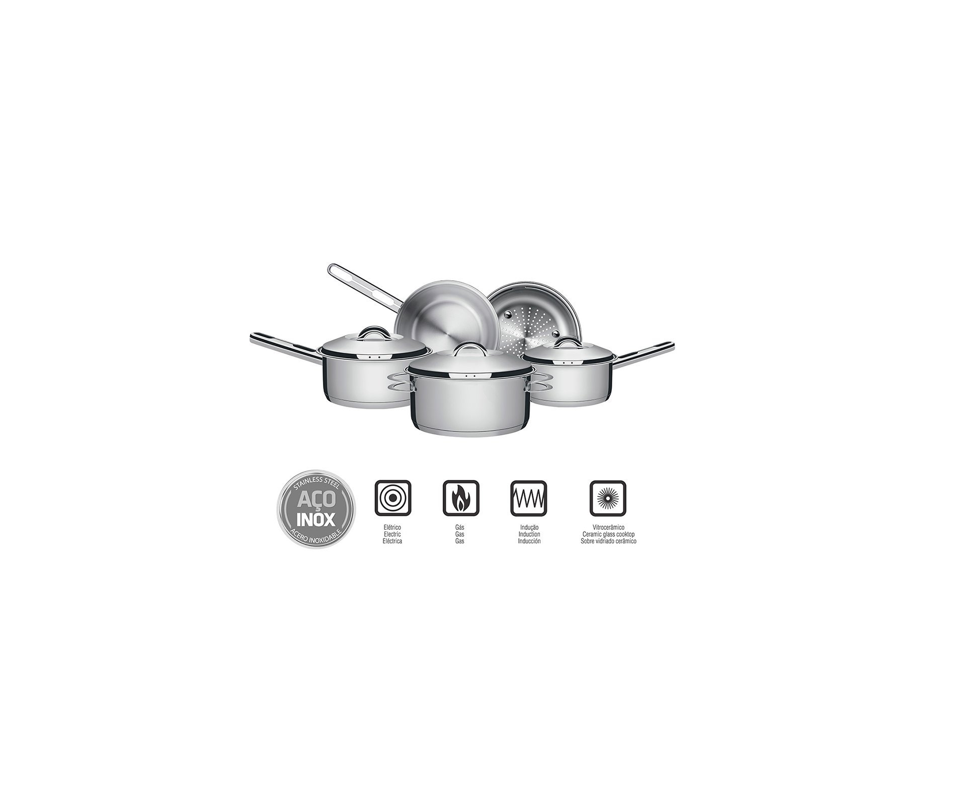 Jogo Panelas Aço Inox 5 Pçs Solar - Tramontina