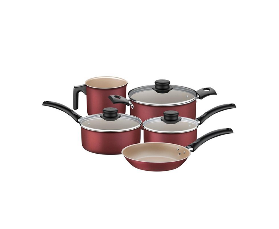 Jogo De Panela Tramontina 5 Pçs Turim Antiaderente Com Tampa De Vidro