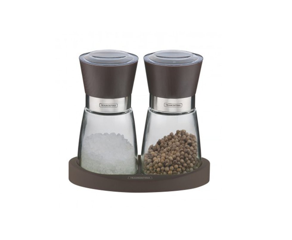 Jogo Moedor De Sal E Pimenta Recipientes De Vidros E Base De Silicone - Tramontina