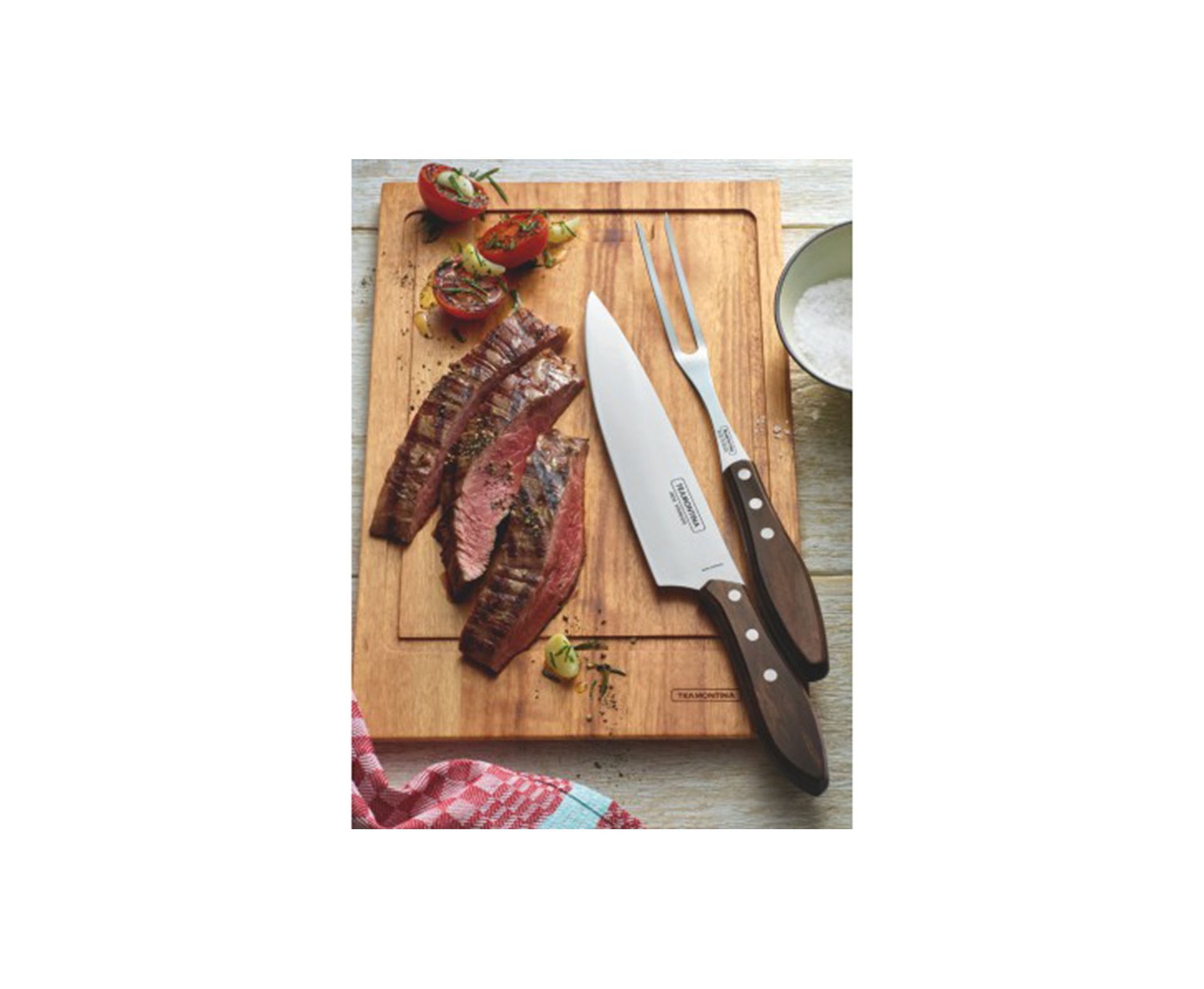 Jogo Faca E Garfo 2 Pçs Polywood Lamina De Aço Inox E Cabo De Madeira - Tramontina