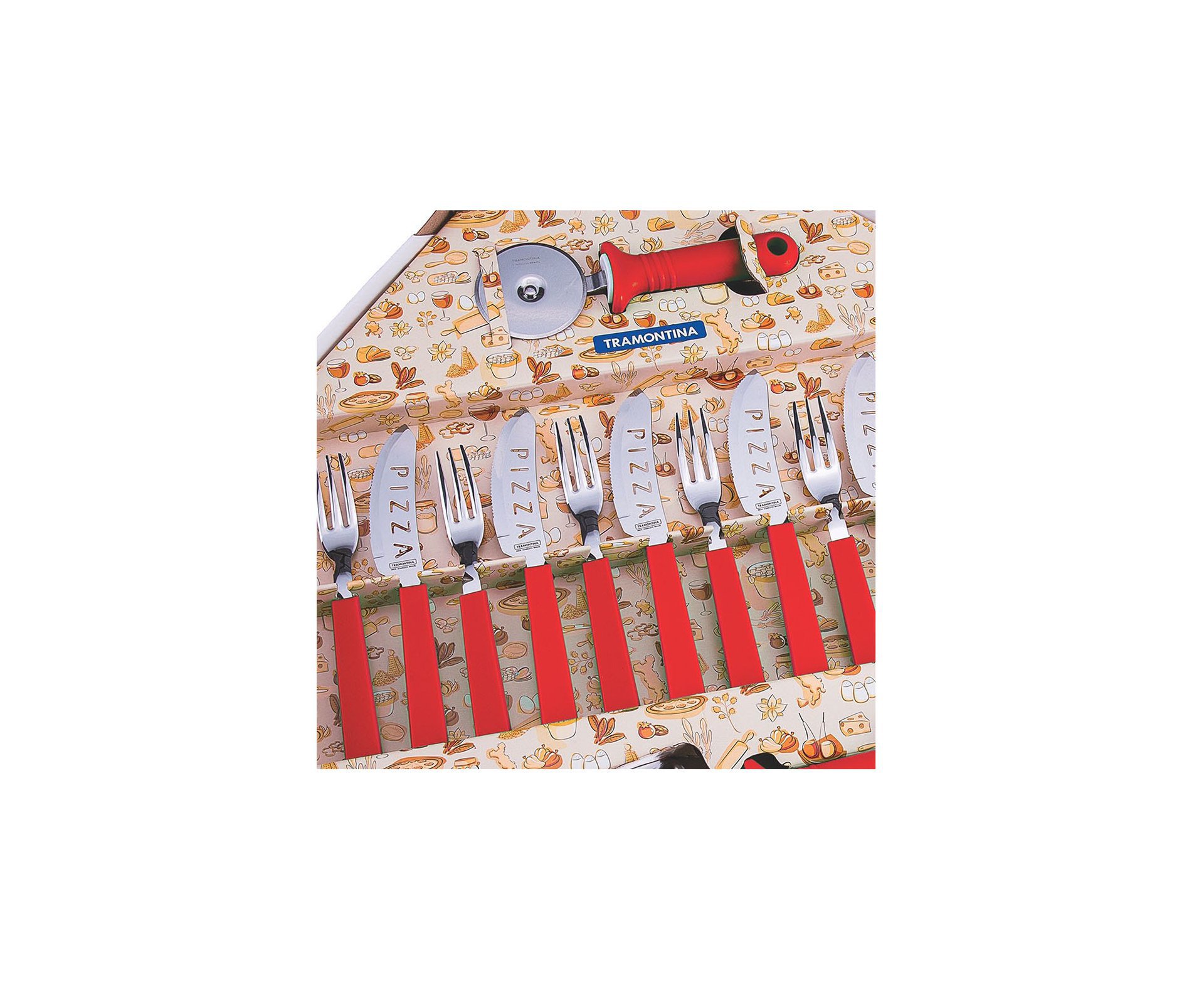 Kit Para Pizza 14 Pçs Tramontina Lamina De Aço Inox E Cabo De Polipropileno