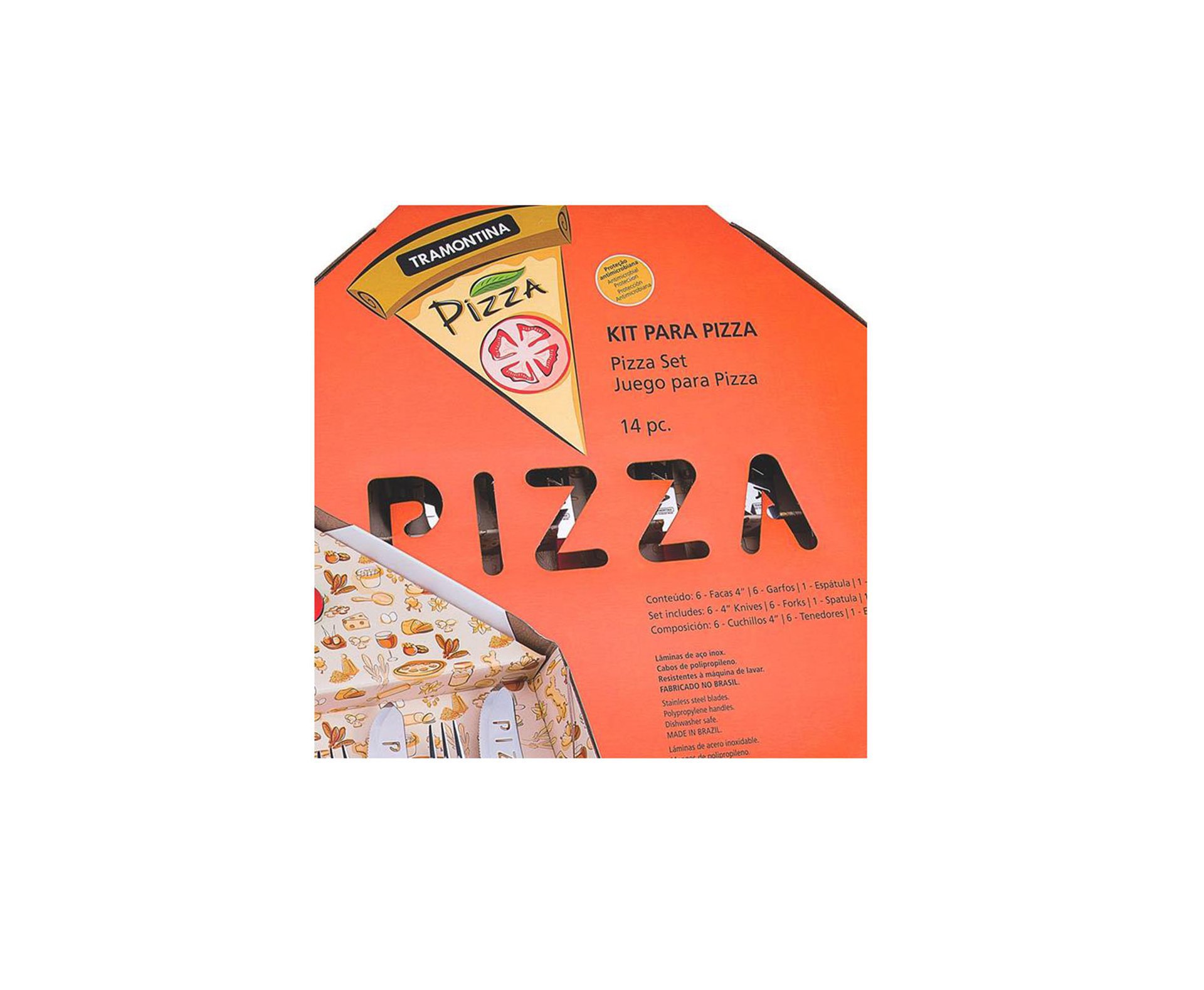 Kit Para Pizza 14 Pçs Tramontina Lamina De Aço Inox E Cabo De Polipropileno