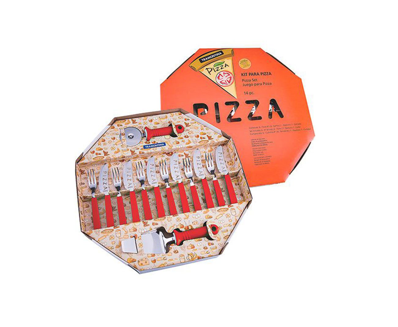 Kit Para Pizza 14 Pçs Tramontina Lamina De Aço Inox E Cabo De Polipropileno