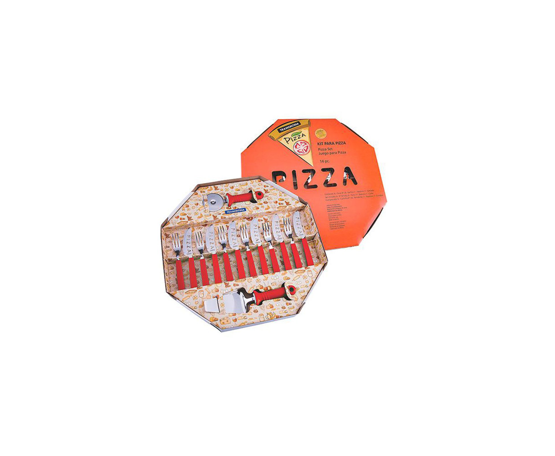 Kit Para Pizza 14 Pçs Tramontina Lamina De Aço Inox E Cabo De Polipropileno