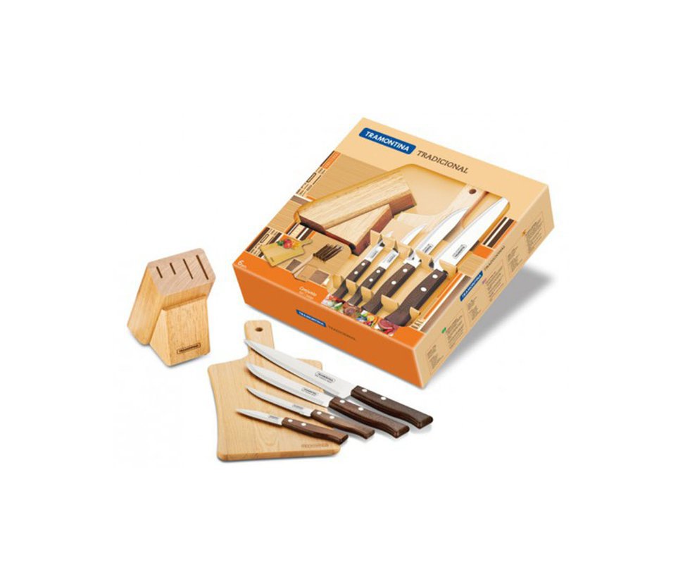 Jogo De Faca 6 Pçs Tradicionais Sortidos C/ Lâminas De Aço Inox E Cabo De Mad. - Tramontina