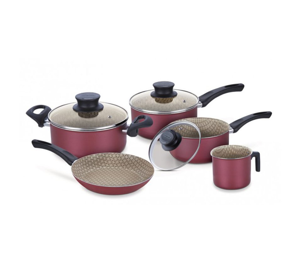 Jogo De Panelas 5 Pçs Paris Sortidos De Aluminio C/ Revestimento Antiaderente Cereja - Tramontina