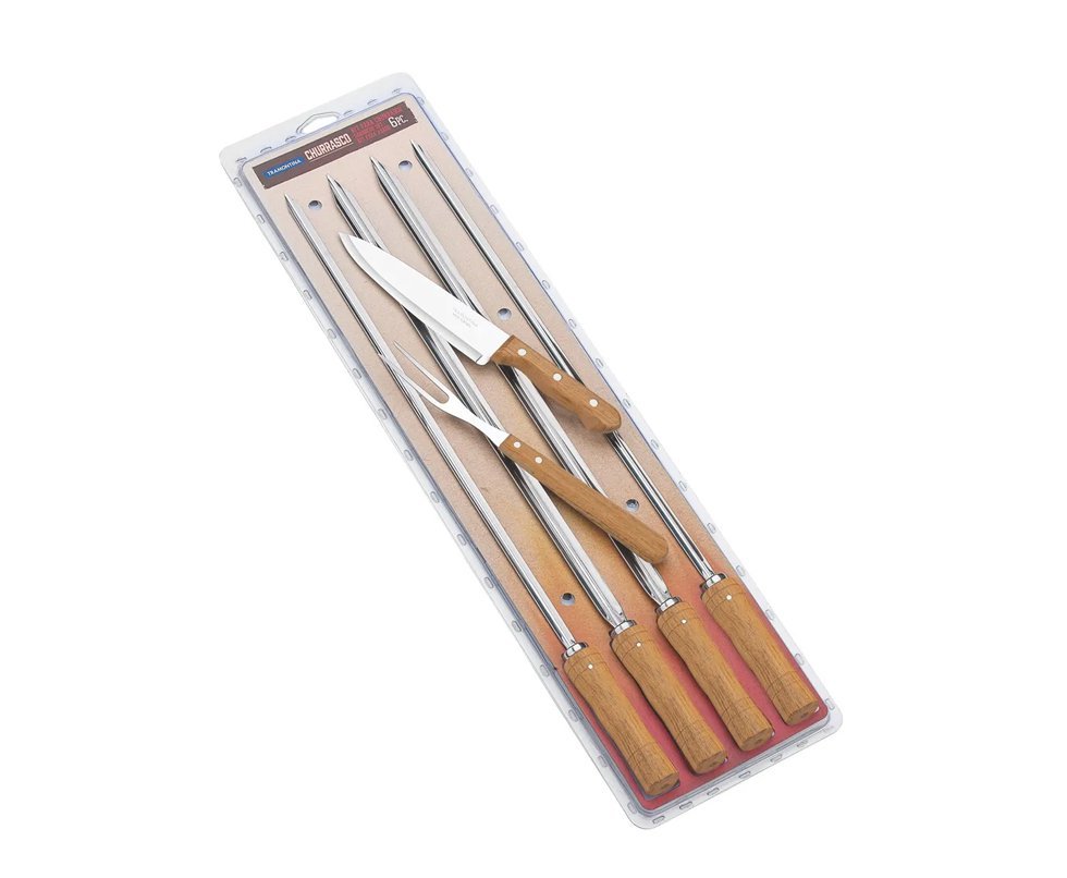 Kit P/ Churrasco Tramontina 6 Pçs Sortidos Com Laminas De Aço Inox E Cabos De Madeira