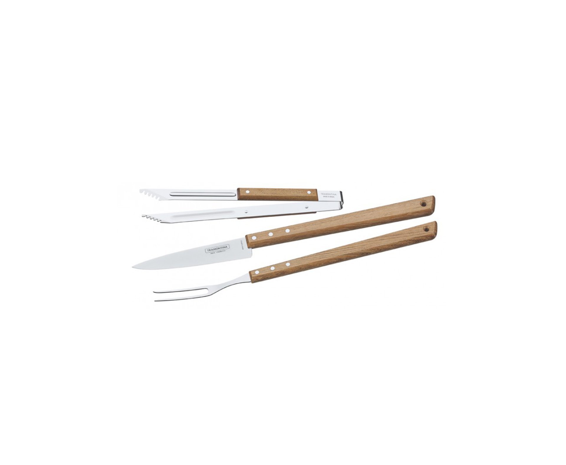 Kit Churrasco 3 Pcs Com Lamina De Aço Inox E Cabo De Madeira - Tramontina