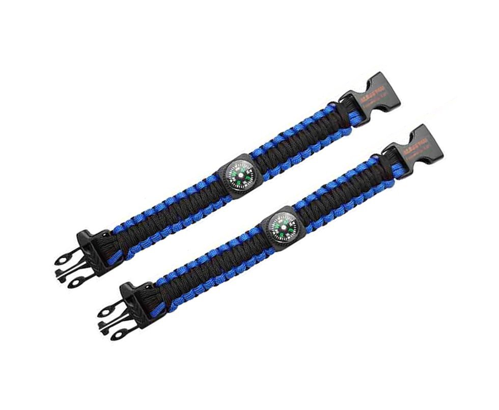 Pulseira Paracord Azul/preto Com Bussola - 02 Unds - Albatroz