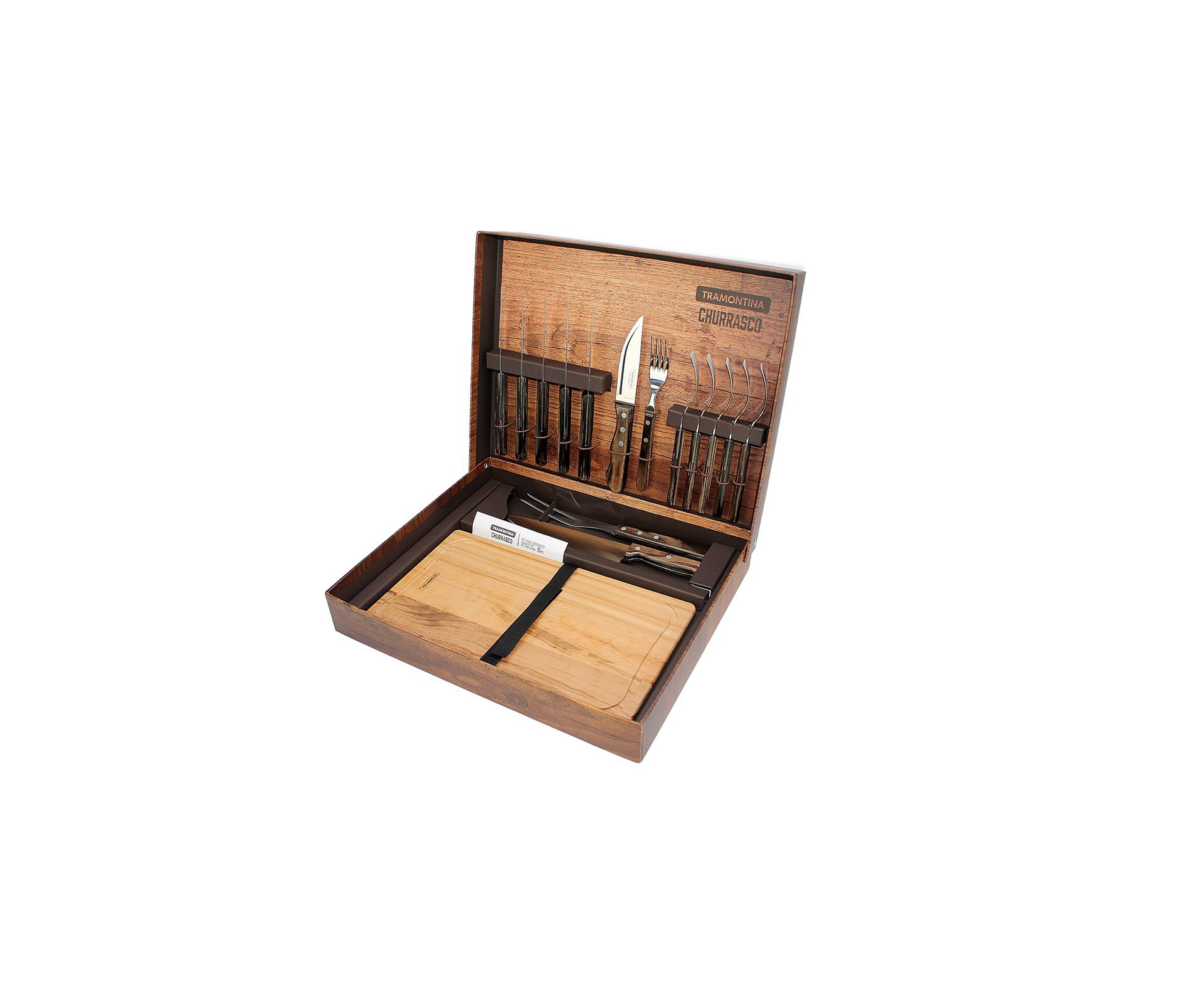 Kit Churrasco Inox Tramontina 15 Pçs Polywood Castanho