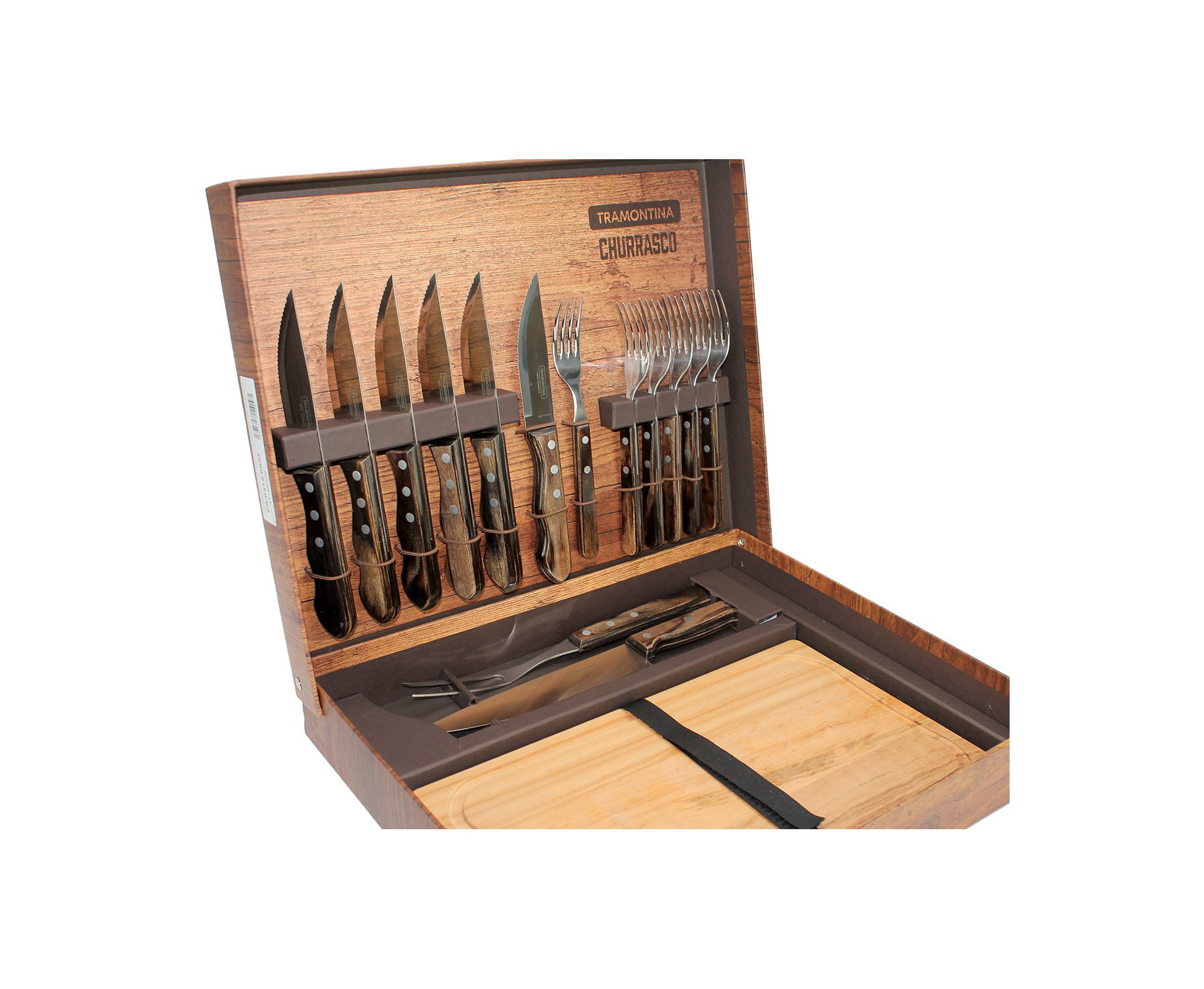 Kit Churrasco Inox Tramontina 15 Pçs Polywood Castanho