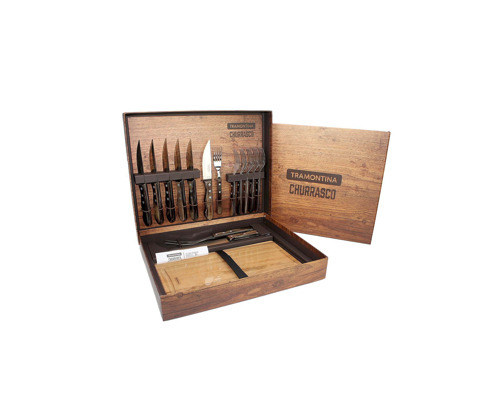 Kit Churrasco Inox Tramontina 15 Pçs Polywood Castanho