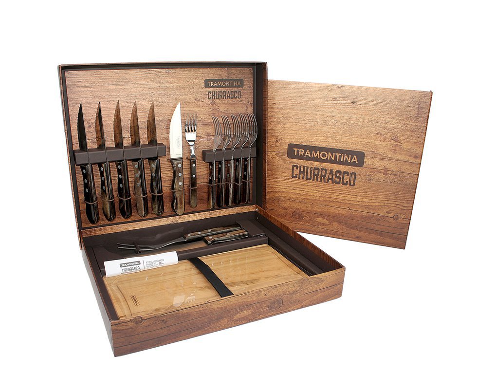 Kit Churrasco Inox Tramontina 15 Pçs Polywood Castanho