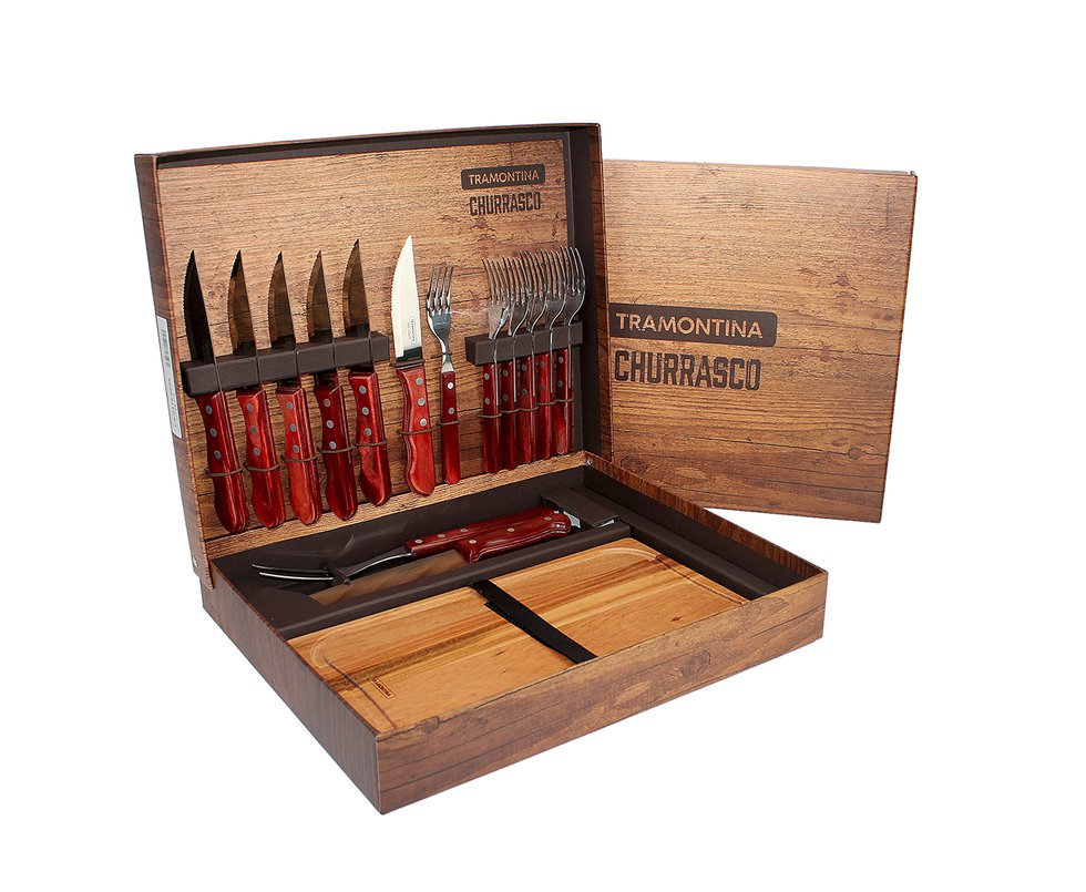 Kit Churrasco Inox Tramontina 15 Pçs Polywood Vermelho