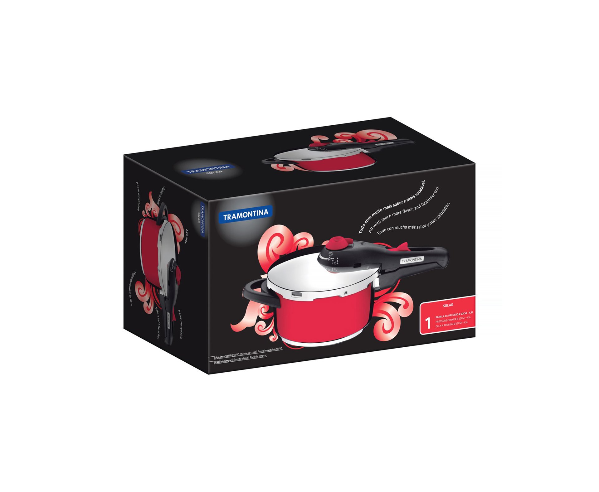 Panela De Pressão Tramontina Aço Inox 4,5l Solar Vermelha