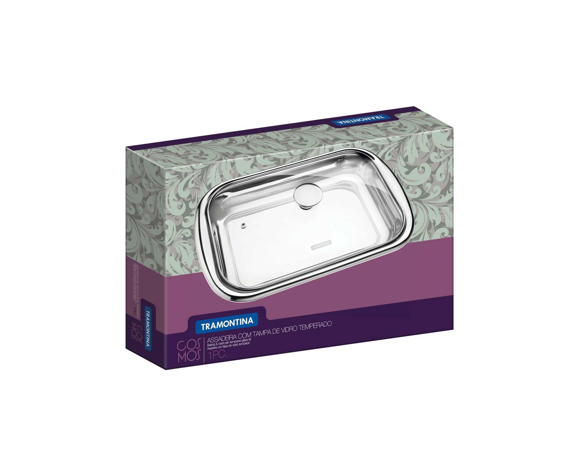 Assadeira Tramontina De Aço Inox Cosmos Com Tampa De Vidro