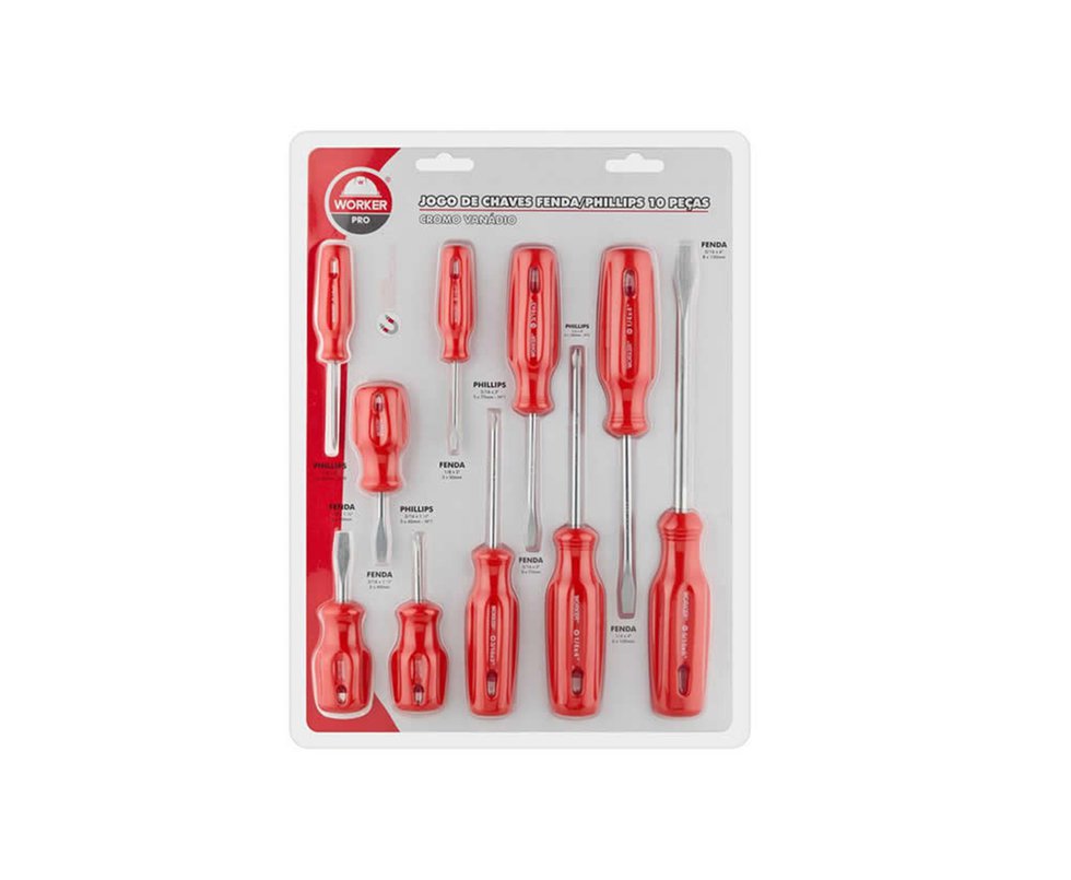Jogo De Chaves Worker Fenda / Phillips 10 Peças