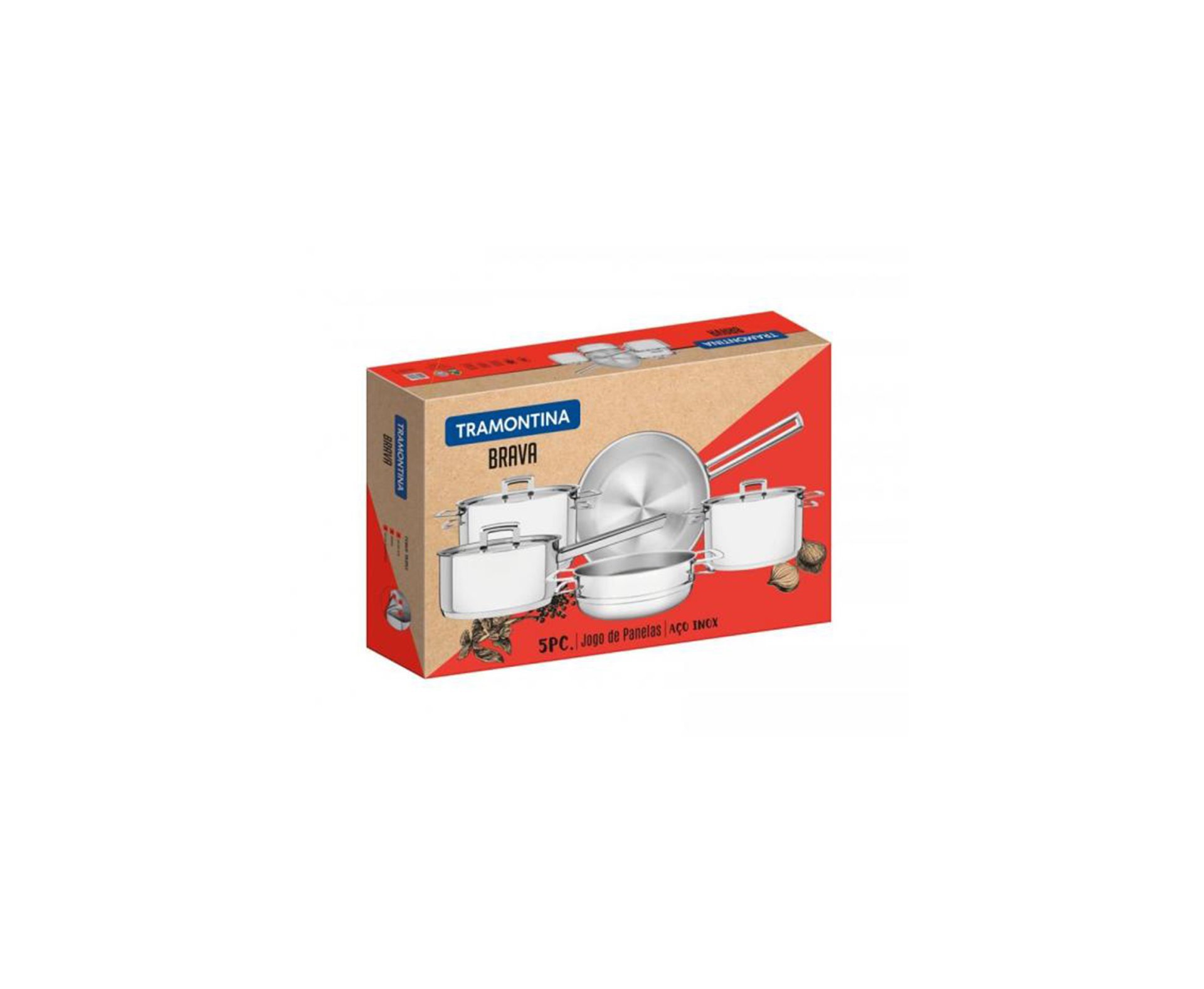 Jogo De Panelas Tramontina Brava Inox 5 Peças